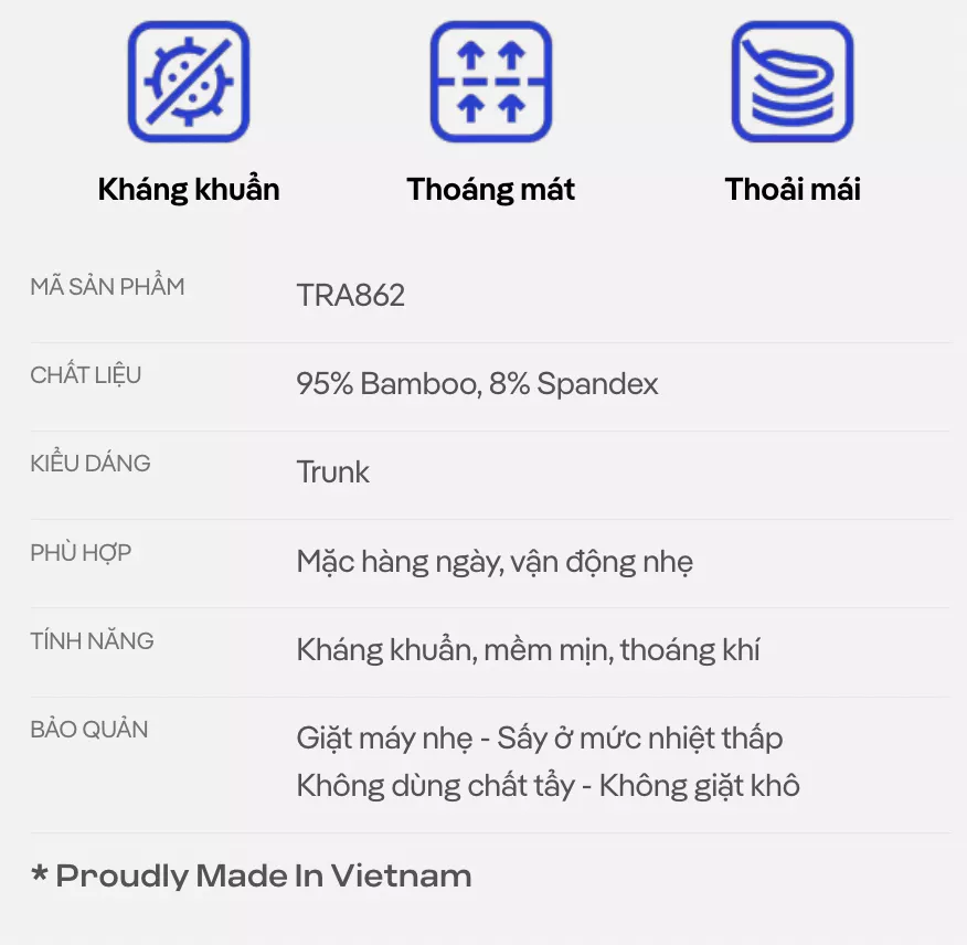 [MUA 3 TẶNG 1]Combo 3 Quần Lót Nam Trunk Bamboo Melange Logo 2 kháng khuẩn, thoáng mát Coolmate