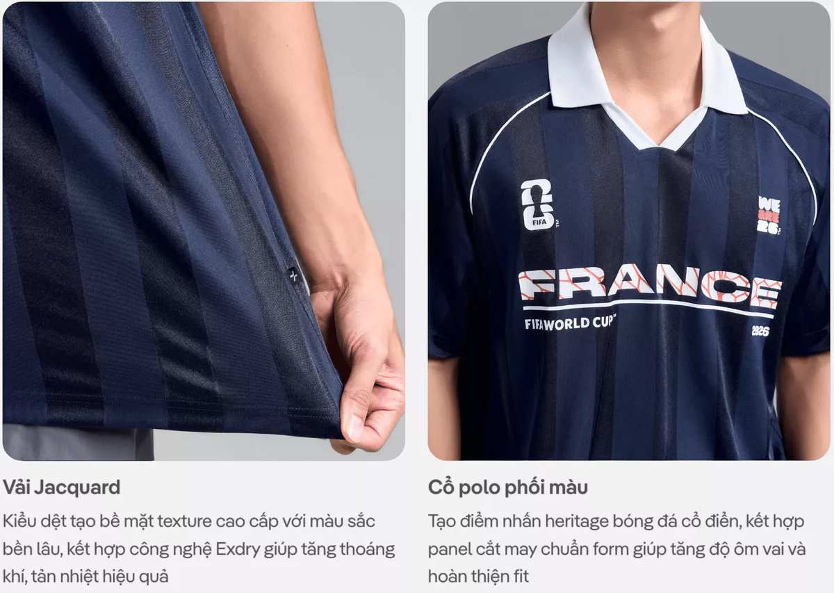 [VOUCHER 45%]Áo Polo nam nữ thể thao World Cup France Edition 26, Áo cổ vũ đội tuyển Pháp thoáng mát