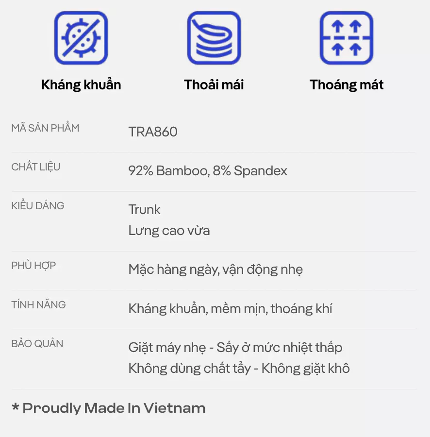 [MUA 3 TẶNG 1 QUẦN LÓT BẤT KÌ]Combo 3 Quần Lót Nam Trunk Bamboo Melange kháng khuẩn, thoáng mát, thấm hút Coolmate
