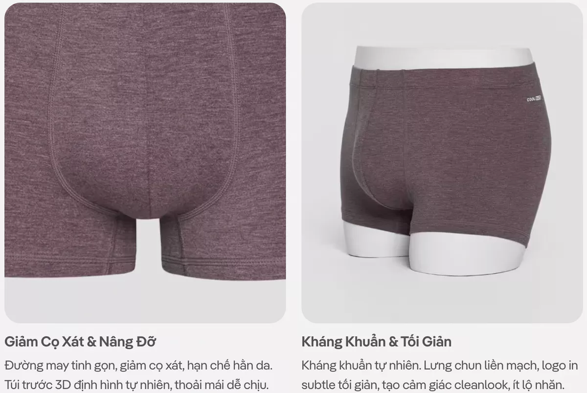 [MUA 3 TẶNG 1 QUẦN LÓT BẤT KÌ]Combo 3 Quần Lót Nam Trunk Bamboo Melange kháng khuẩn, thoáng mát, thấm hút Coolmate