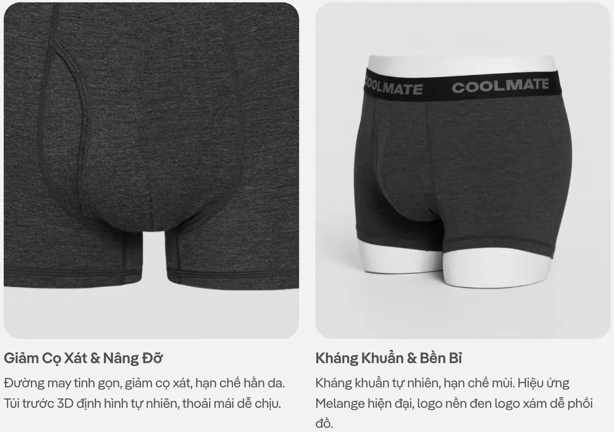 [MUA 3 TẶNG 1 QUẦN LÓT BẤT KÌ]Combo 3 Quần Lót Nam Trunk Bamboo Melange Logo khe moi kháng khuẩn, thoáng mát Coolmate