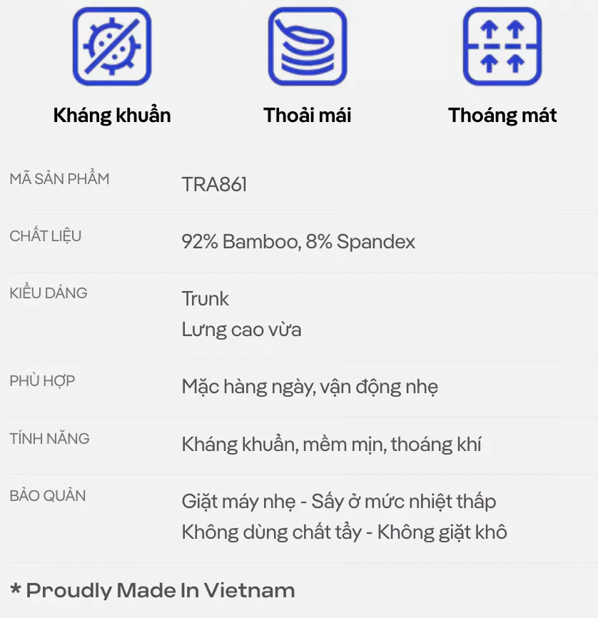 [MUA 3 TẶNG 1 QUẦN LÓT BẤT KÌ]Combo 3 Quần Lót Nam Trunk Bamboo Melange Logo khe moi kháng khuẩn, thoáng mát Coolmate