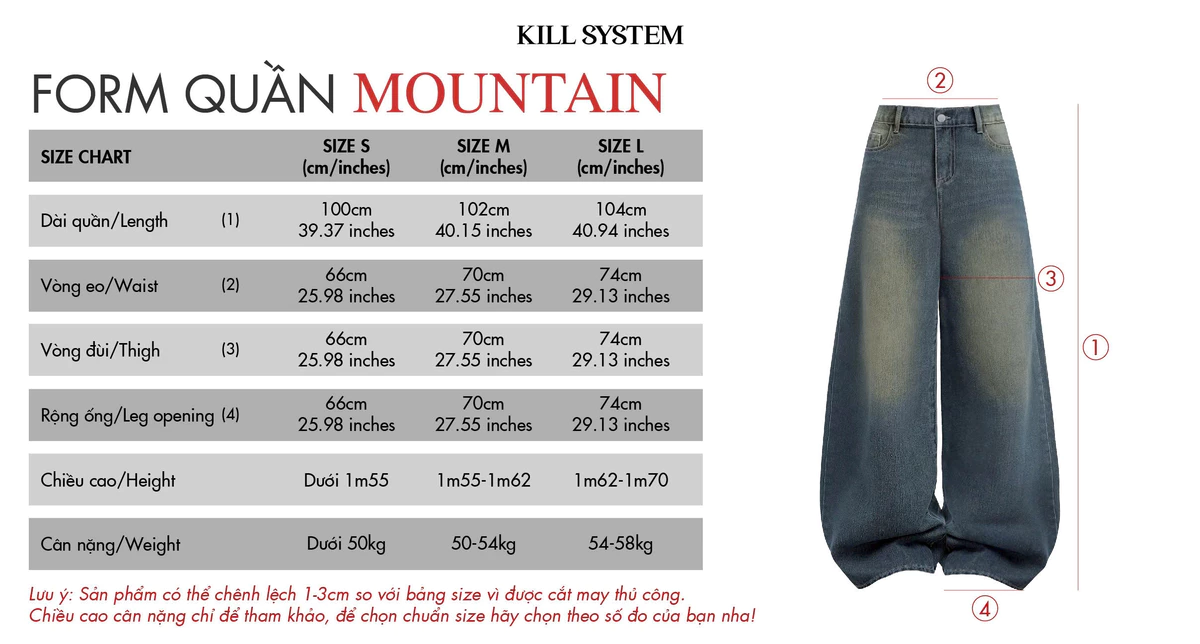 Quần Jeans nữ wash ống rộng Mountain Killsystem
