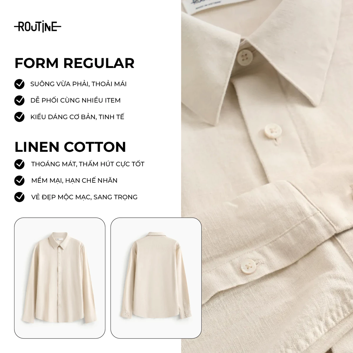 [ĐƠN 699K TẶNG VỚ]  Áo Sơ Mi Linen Cotton Tay Dài Form Regular - Routine 10F24SHL048