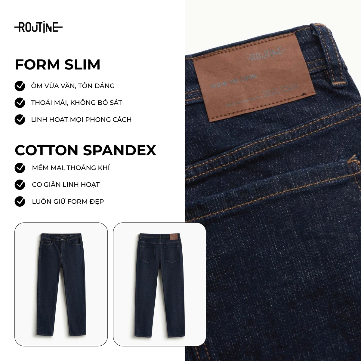 Quần Jean Nam Trơn Form Slim - Routine 10S25DPA103C
