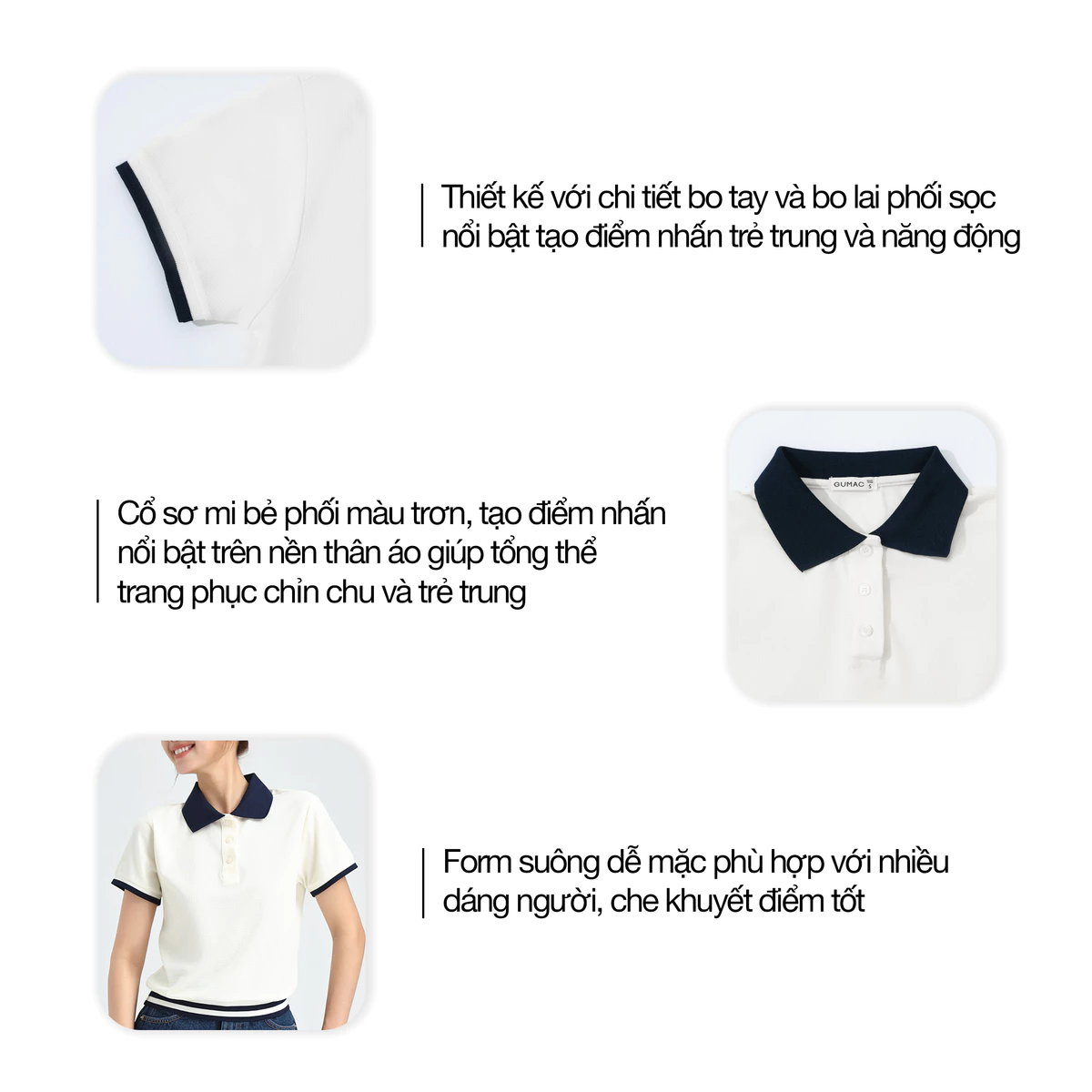 [MUA 2 GIẢM 100K] Áo Polo Nữ GUMAC Áo Thun Có Cổ Chất Tổ Ong Thoáng Mát Bigsize Phối Sọc Trẻ Trung Năng Động APG01024