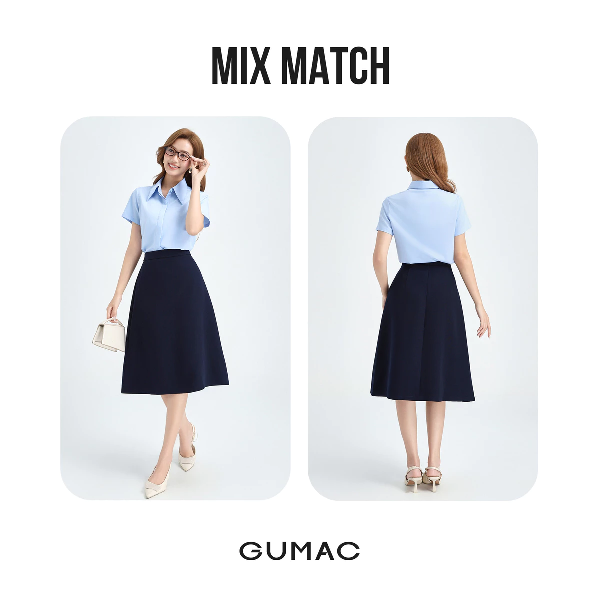 Chân Váy A Nữ GUMAC Chân Váy Công Sở Có Túi Lưng Cao Vải Tuyết Mưa Thanh Lịch BVE00013