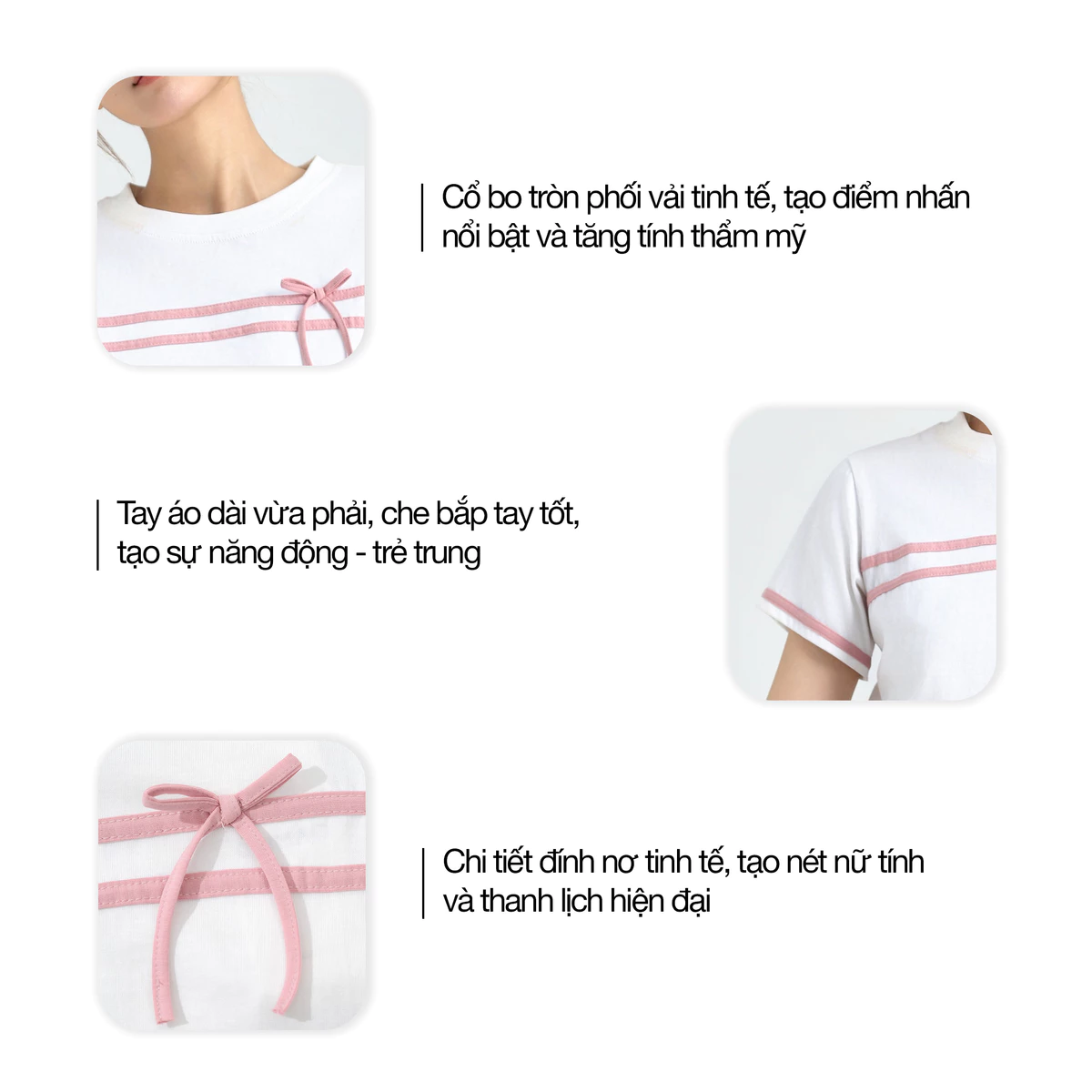 Áo Thun Nữ GUMAC Cổ Tròn Phối Bo Cổ Tay Ngắn Viền Tạo Kiểu 2 Dây Viền Phối Màu LATF0423