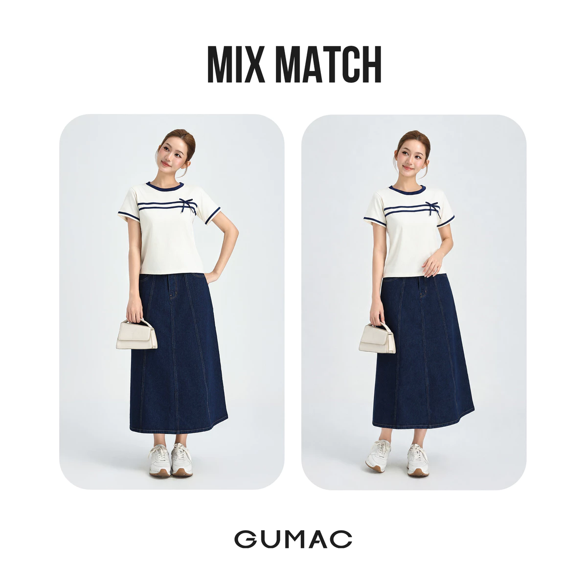 Áo Thun Nữ GUMAC Cổ Tròn Phối Bo Cổ Tay Ngắn Viền Tạo Kiểu 2 Dây Viền Phối Màu LATF0423
