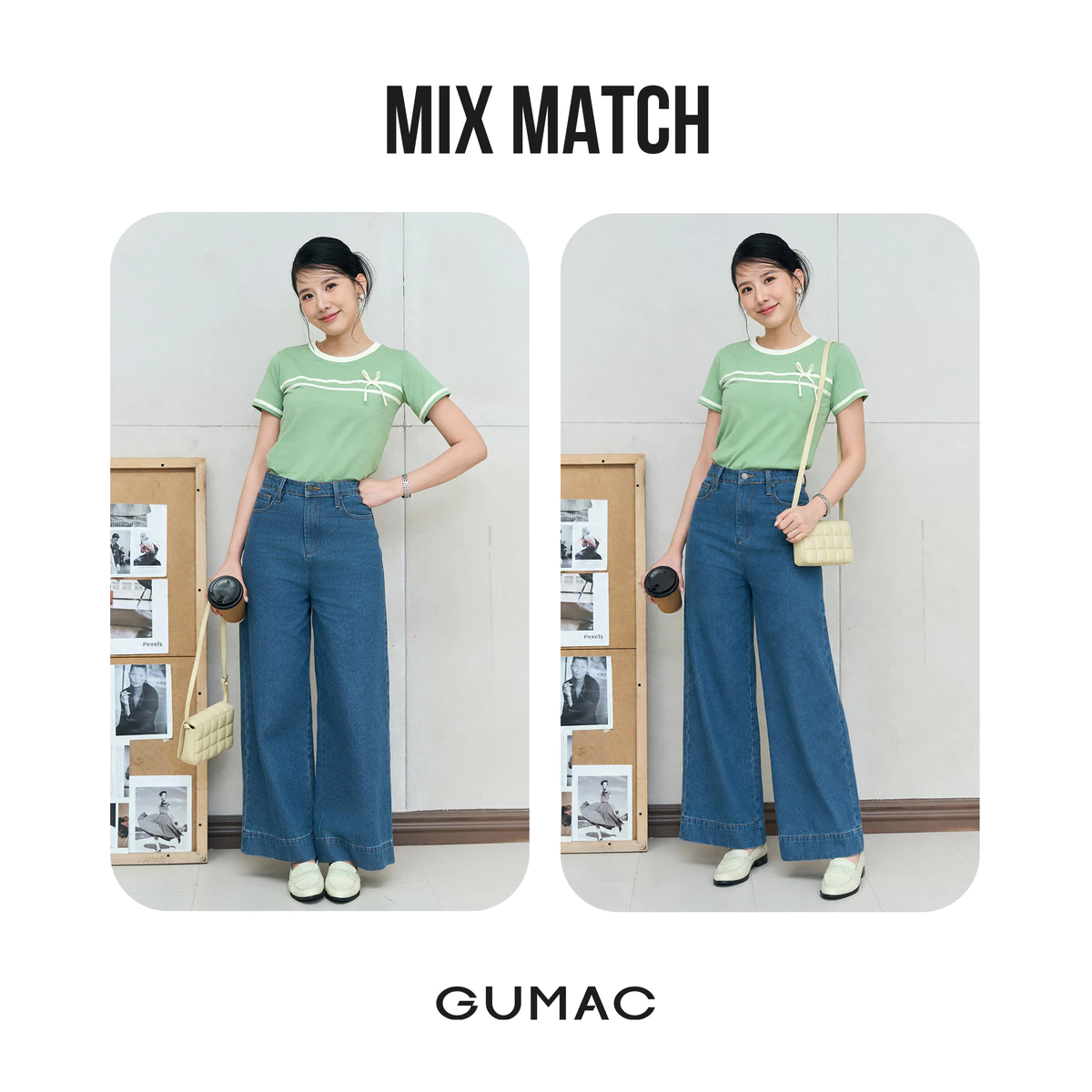 Áo Thun Nữ GUMAC Cổ Tròn Phối Bo Cổ Tay Ngắn Viền Tạo Kiểu 2 Dây Viền Phối Màu LATF0423