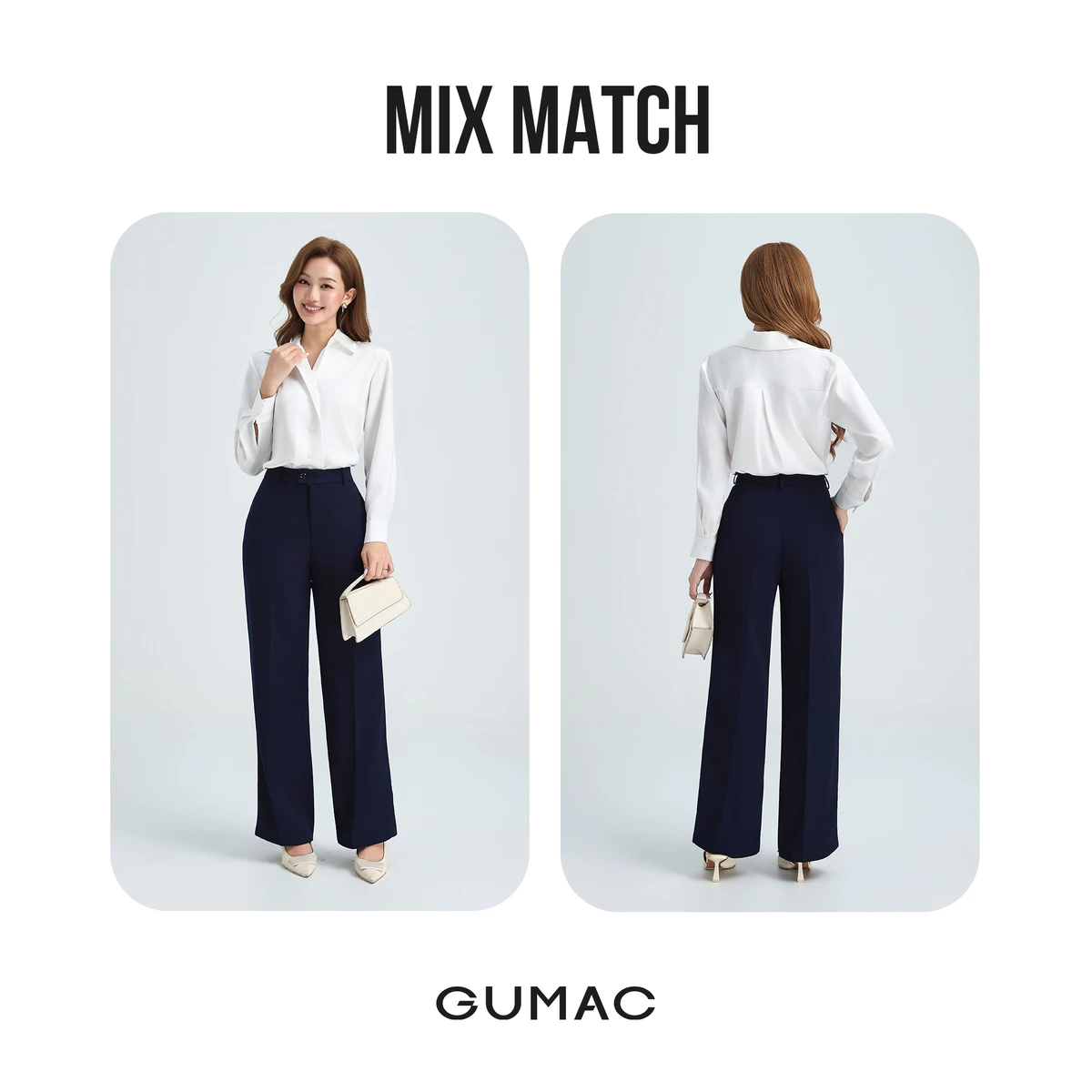 [NHẬP MÃ AFFTHAG GIẢM 99K] Quần Ống Suông Nữ 99cm GUMAC Quần Tây Công Sở Lưng Cao Cài Quai Dê Chất Tuyết Mưa LQE1241