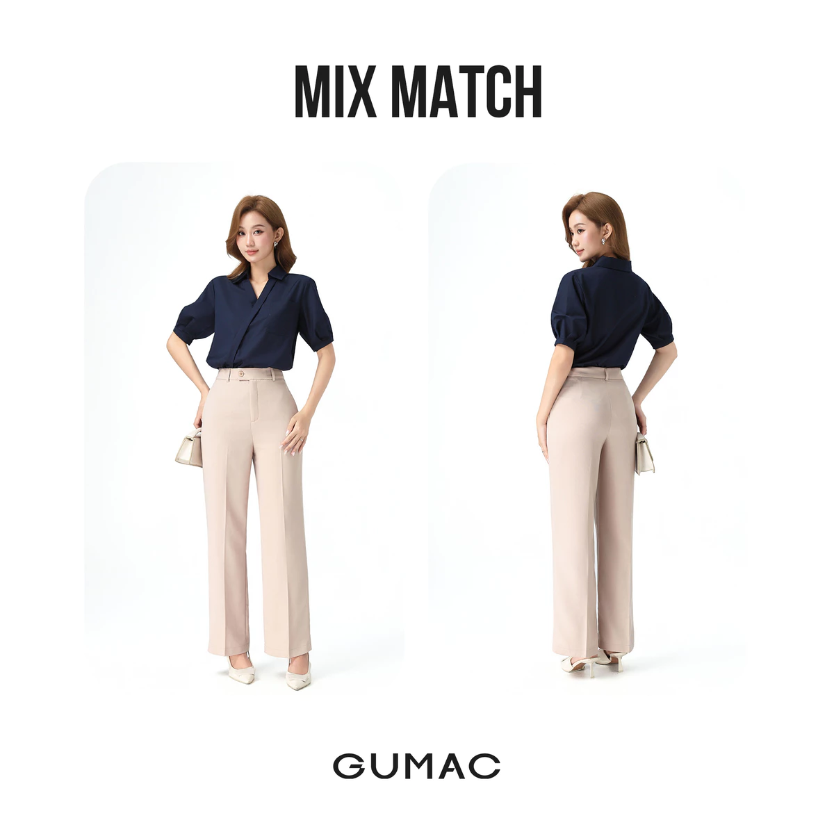 [NHẬP MÃ AFFTHAG GIẢM 99K] Quần Ống Suông Nữ 99cm GUMAC Quần Tây Công Sở Lưng Cao Cài Quai Dê Chất Tuyết Mưa LQE1241