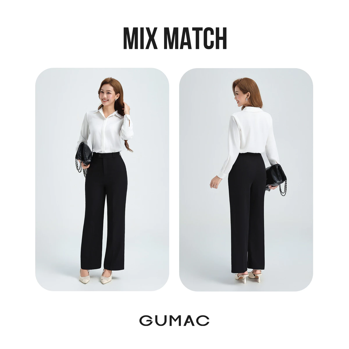 [NHẬP MÃ AFFTHAG GIẢM 99K] Quần Ống Suông Nữ 99cm GUMAC Quần Tây Công Sở Lưng Cao Cài Quai Dê Chất Tuyết Mưa LQE1241
