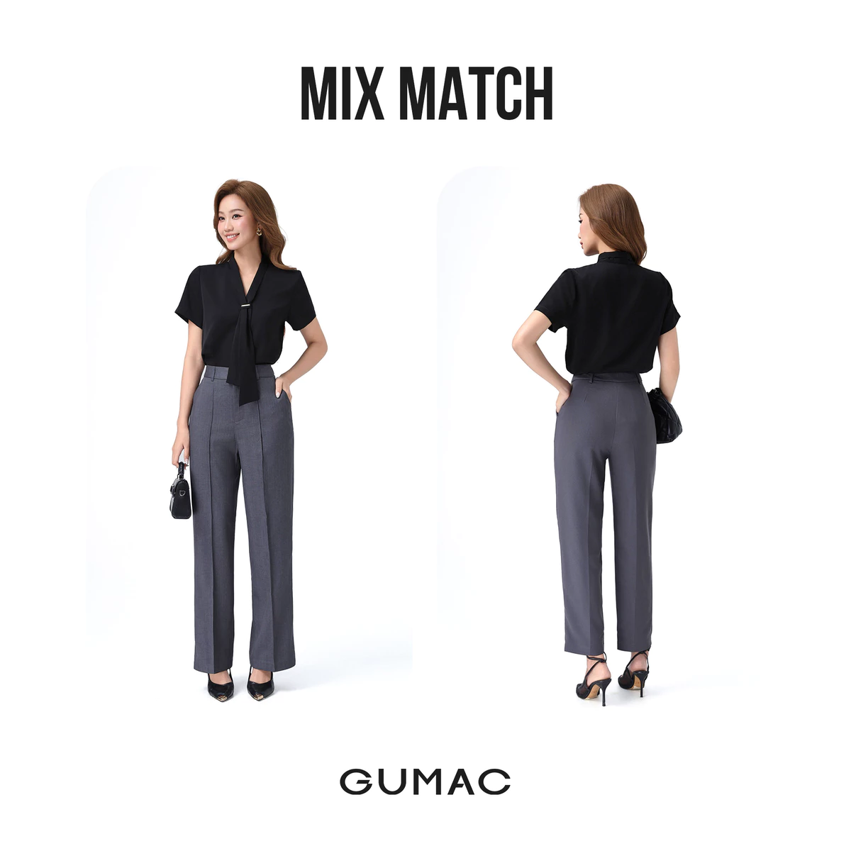 [NHẬP MÃ AFFTHAG GIẢM 99K] Quần Ống Suông Nữ 98cm GUMAC Quần Tây Công Sở Lưng Cao May Ly Chất Xược Hàn Tôn Dáng LQF0714