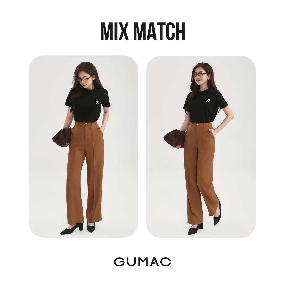 [NHẬP MÃ AFFTHAG GIẢM 99K] Quần Ống Suông Nữ 98cm GUMAC Quần Tây Công Sở Lưng Cao May Ly Chất Xược Hàn Tôn Dáng LQF0714