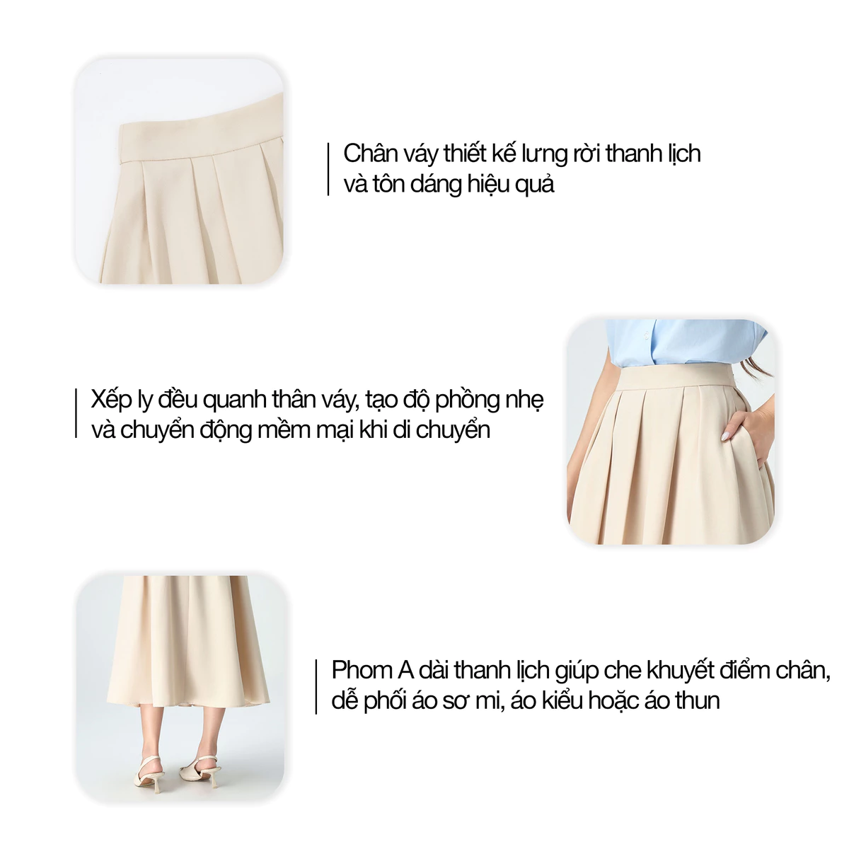 [MUA 2 GIẢM 80K] Chân Váy Xếp Ly Dáng Dài GUMAC Chân Váy A Lưng Cao Có Túi Vải Cotton Lạnh Cao Cấp LVE1001