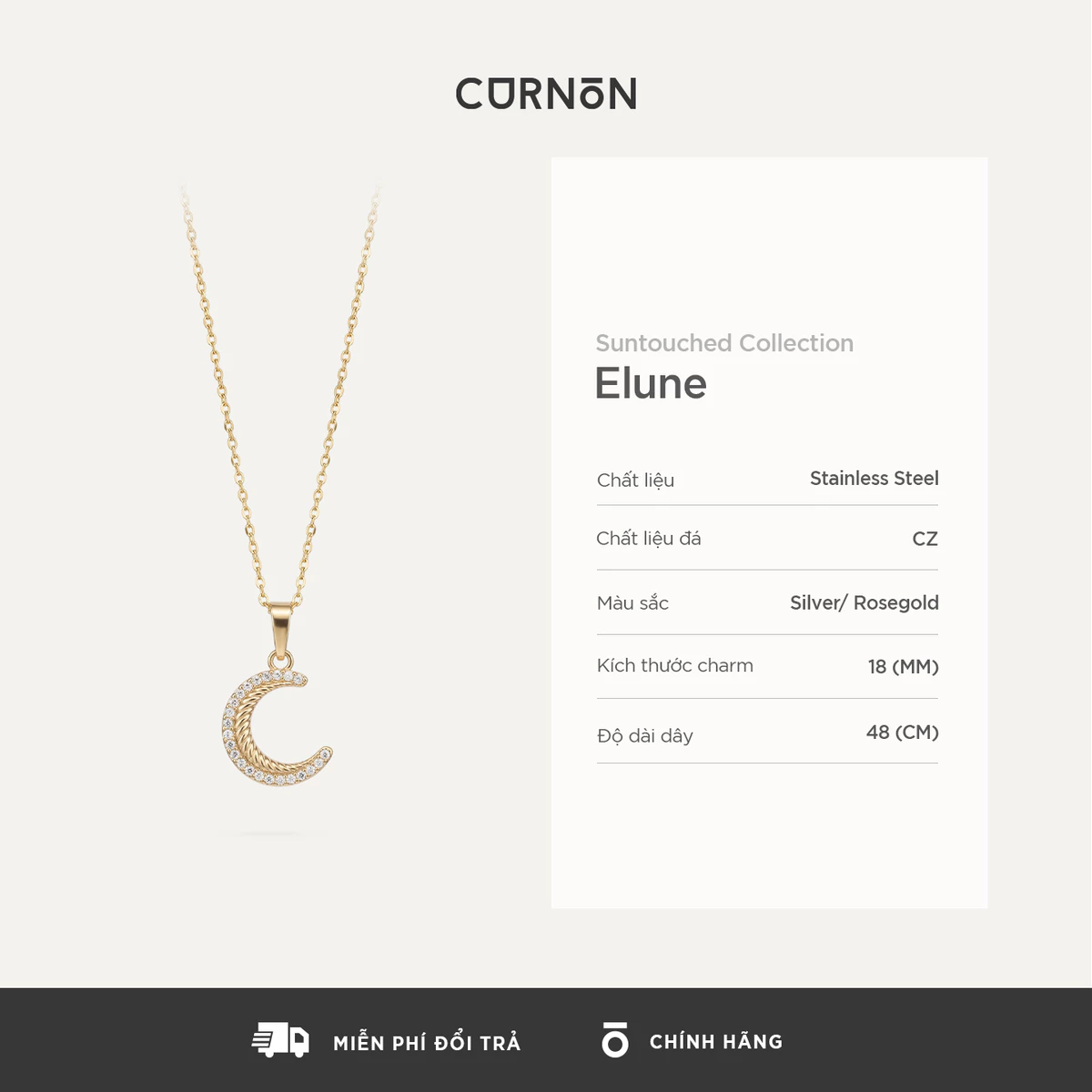 Suntouched Collection - Bộ Sản Phẩm Trang Sức Dây Chuyền, Bông Tai Nữ Curnon - Chất Liệu Thép Không Gỉ