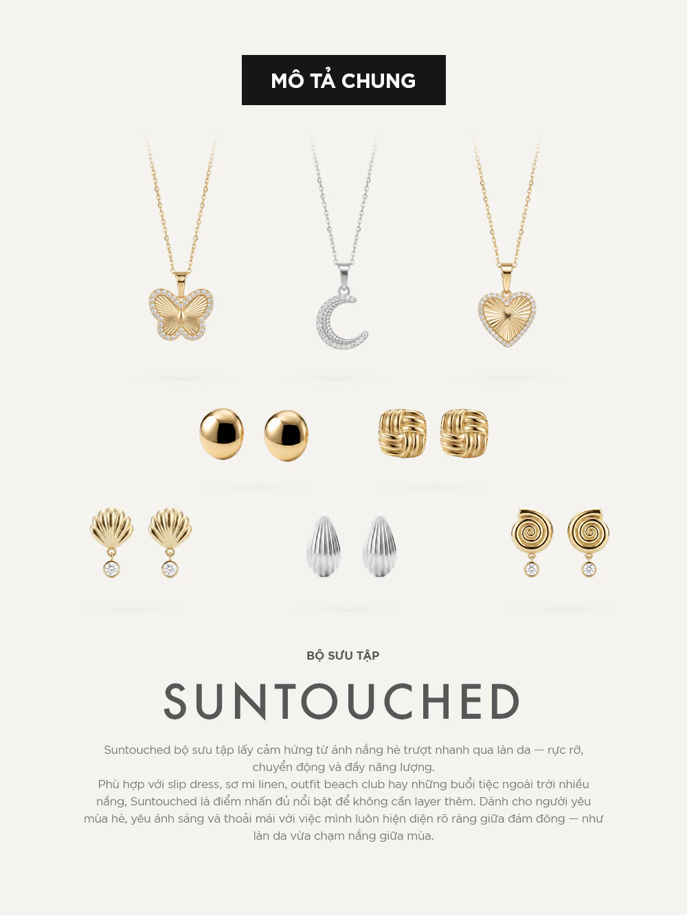 Suntouched Collection - Bộ Sản Phẩm Trang Sức Dây Chuyền, Bông Tai Nữ Curnon - Chất Liệu Thép Không Gỉ