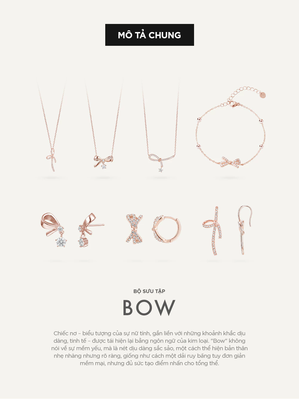Bow Collection - Bộ Sản Phẩm Trang Sức Vòng Tay, Dây Chuyền, Bông Tai Nữ Curnon - Chất Liệu Thép Không Gỉ