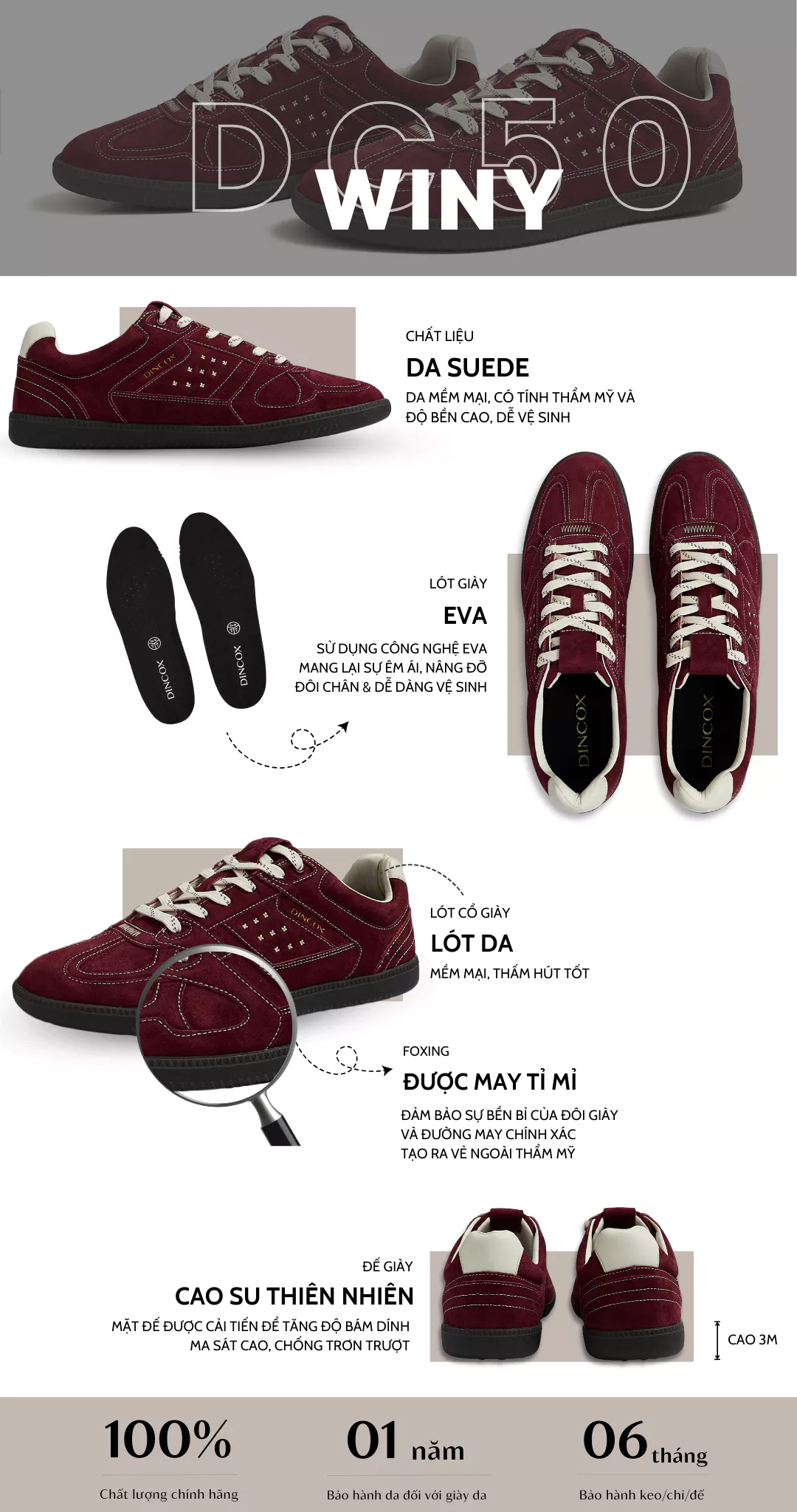 Giày Sneaker Nam Nữ Da Suede Cao Cấp Dincox Shoes DC50 WINY