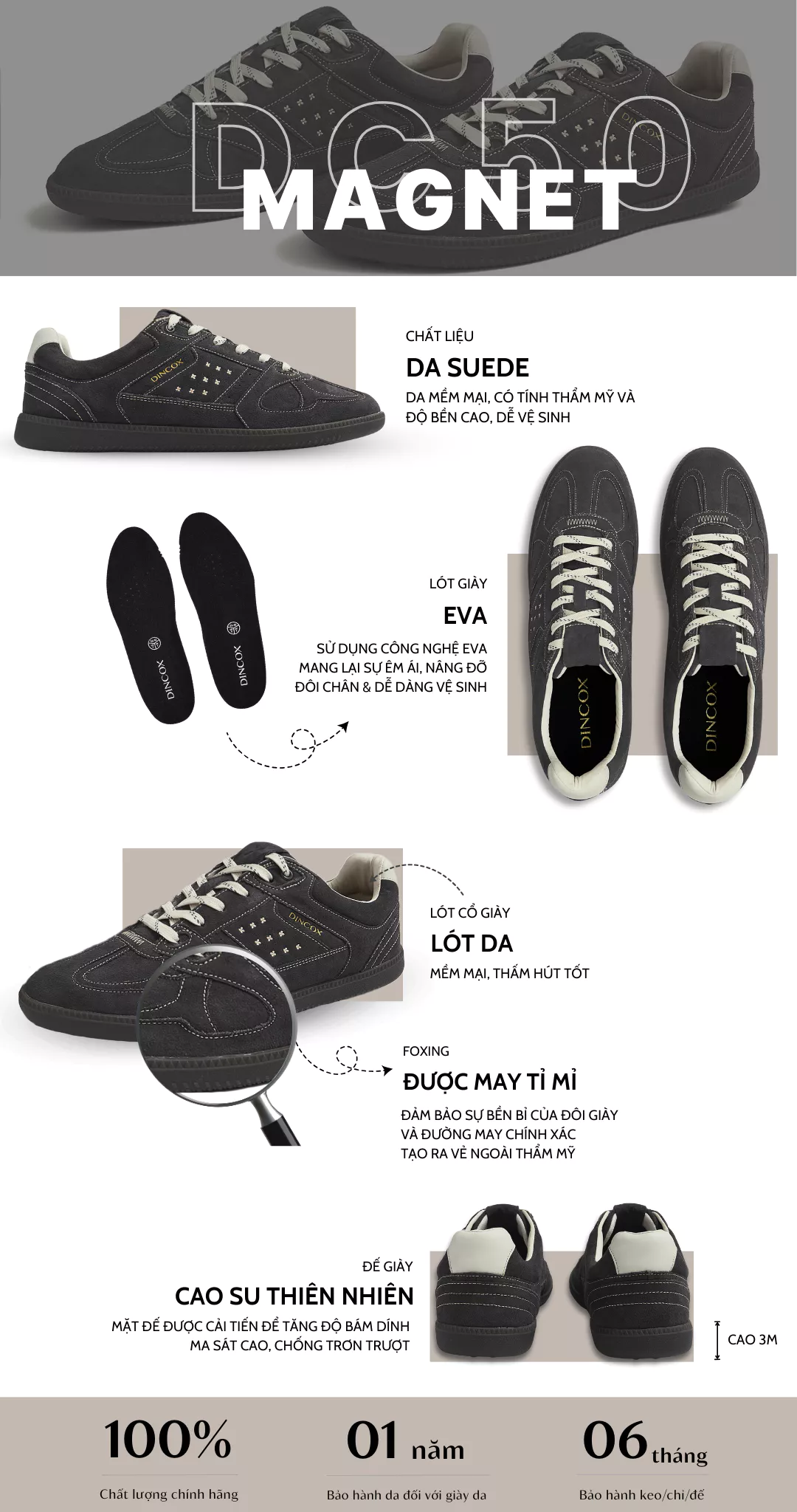 Giày Sneaker Nam Da Suede Cao Cấp Dincox Shoes DC50 MAGNET