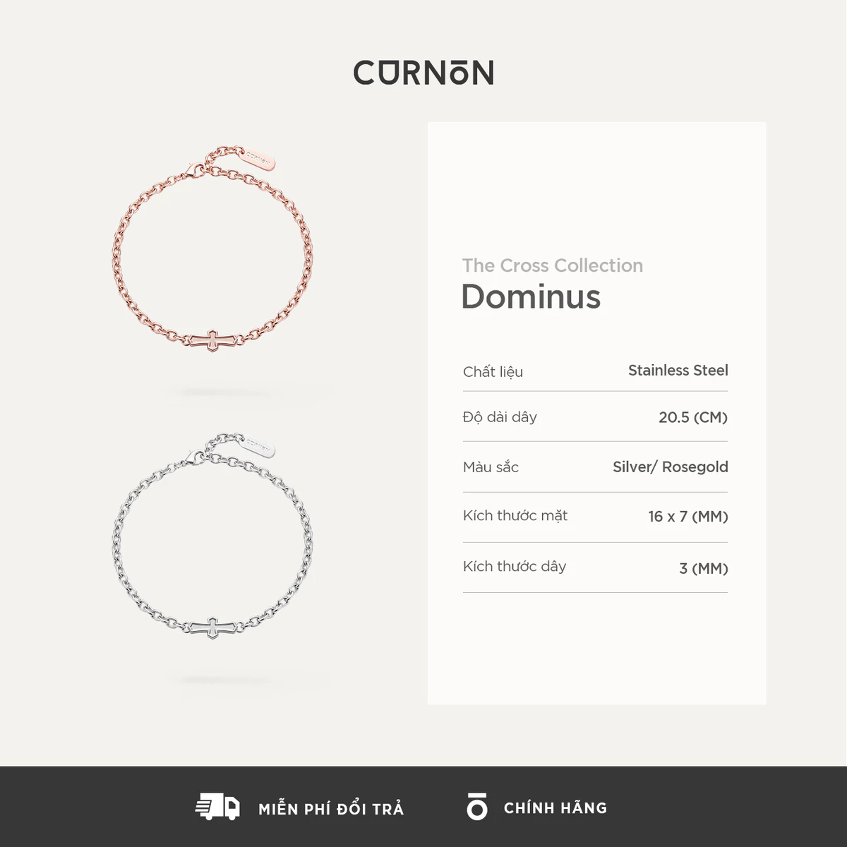 Bộ Sưu Tập Vòng Tay Nam Curnon The Cross Collection- Trang Sức Vòng Xích Phong Cách Mạnh Mẽ, Cá Tính - Thép Không Gỉ