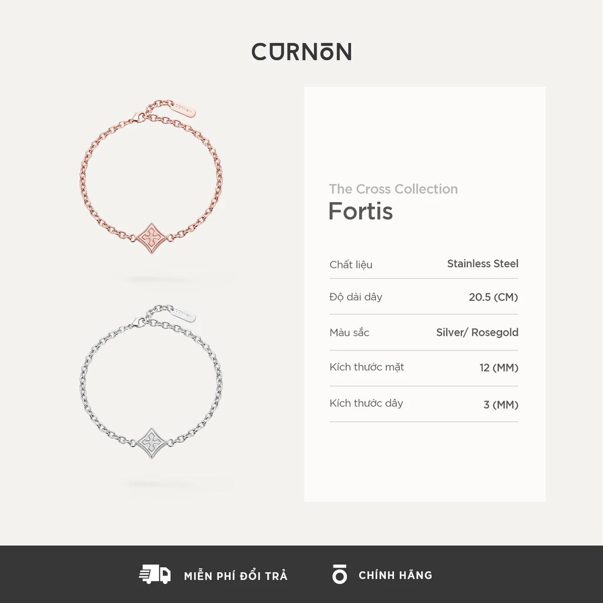 Bộ Sưu Tập Vòng Tay Nam Curnon The Cross Collection- Trang Sức Vòng Xích Phong Cách Mạnh Mẽ, Cá Tính - Thép Không Gỉ