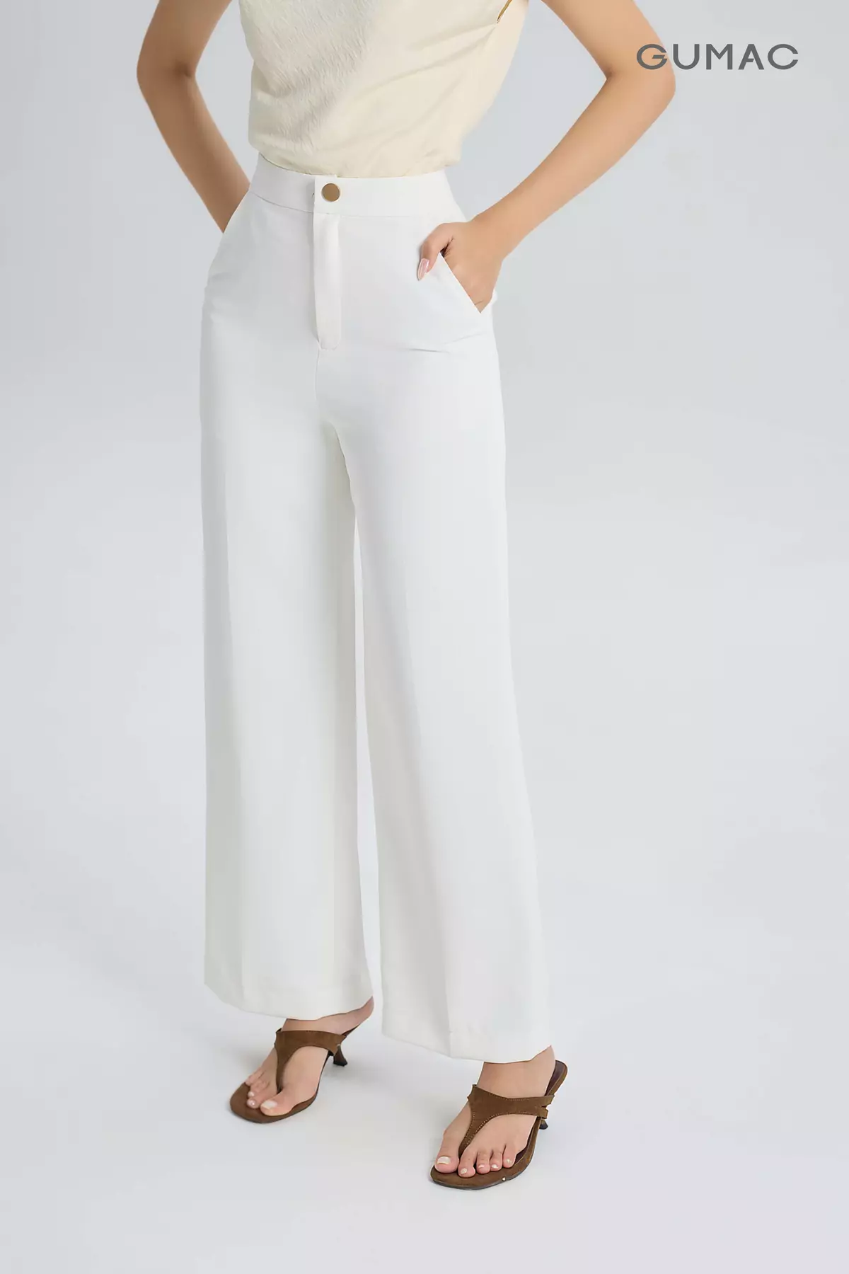 Quần Tây Nữ GUMAC Form Ống Rộng Chất Cotton Silk Mềm Mịn Cao Cấp BQE00007 - QG06022