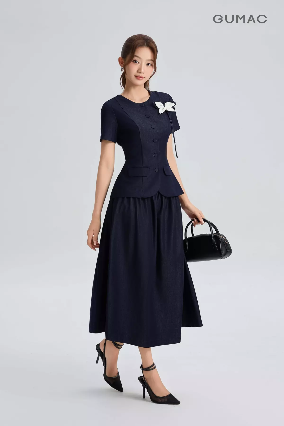 Set lẻ Áo Peplum Nữ GUMAC Xòe Nhẹ AG06036 - Chân Váy Midi Xòe Nhẹ Thanh Lịch Tôn Dáng VG06037