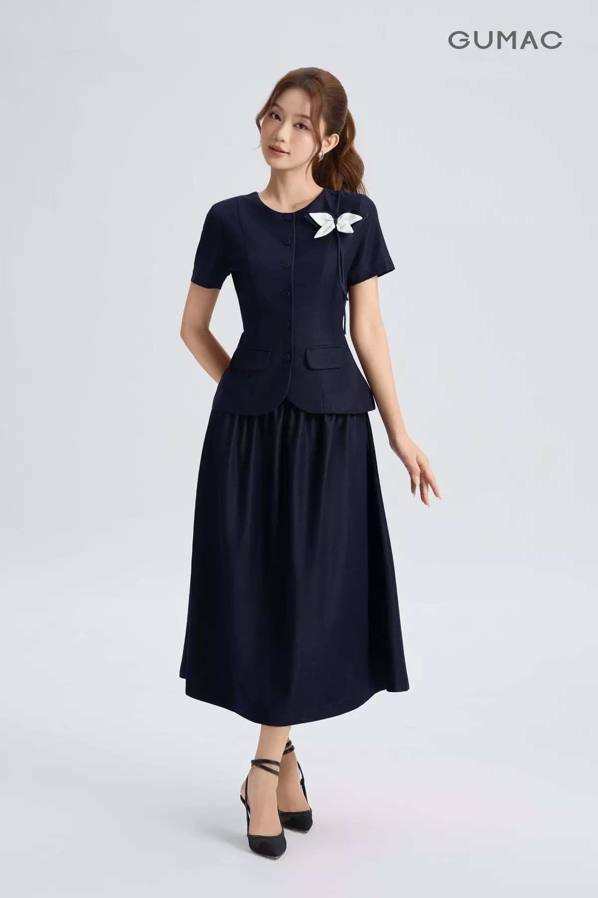 Set lẻ Áo Peplum Nữ GUMAC Xòe Nhẹ AG06036 - Chân Váy Midi Xòe Nhẹ Thanh Lịch Tôn Dáng VG06037