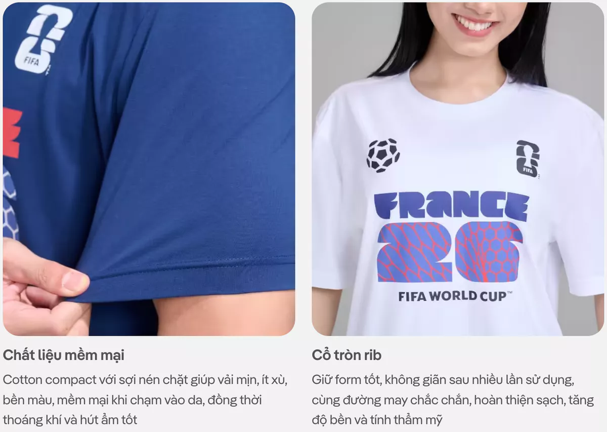 BST Áo thun Tshirt nam nữ Cotton Compact World Cup Edition 26, Áo cổ vũ đội tuyển bóng đá quốc gia