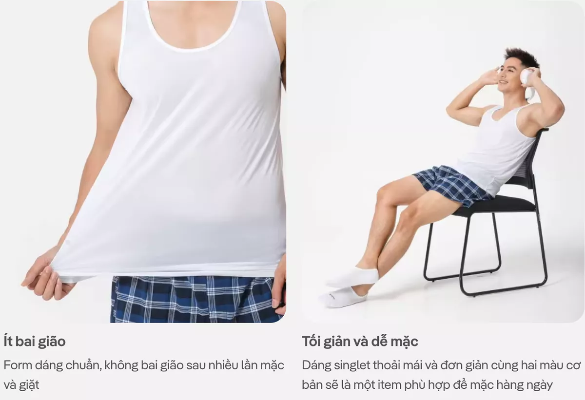 Set đồ nam mặc nhà Áo ba lỗ, áo thun Excool và Quần short đùi kẻ sọc (màu ngẫu nhiên), đồ đi ngủ thoáng mát Coolmate