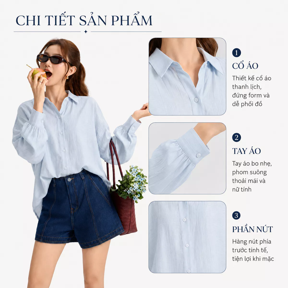 Set lẻ Áo Sơ Mi Nữ Gmorning - GUMAC Form Suông Tay Dài YAG06012 - Quần short A kiểu Gmorning - GUMAC YSHG06013