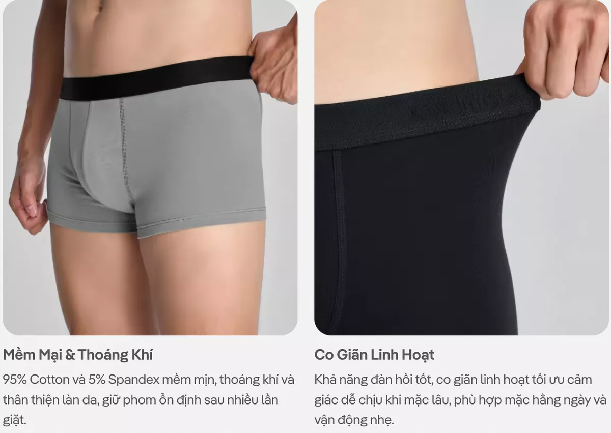 Combo Pack 03 Quần lót nam Trunk Cotton Co Giãn Essentials mềm mại, co giãn, thoáng mát Coolmate