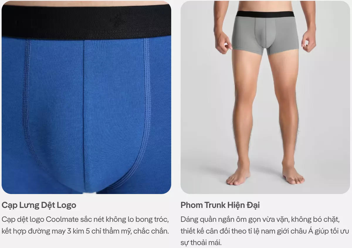Combo Pack 03 Quần lót nam Trunk Cotton Co Giãn Essentials mềm mại, co giãn, thoáng mát Coolmate