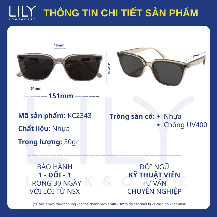 Kính mát thời trang nam nữ LILYEYEWEAR mắt kính chống UV400 kiểu dáng và màu sắc hiện đại thời trang 2343