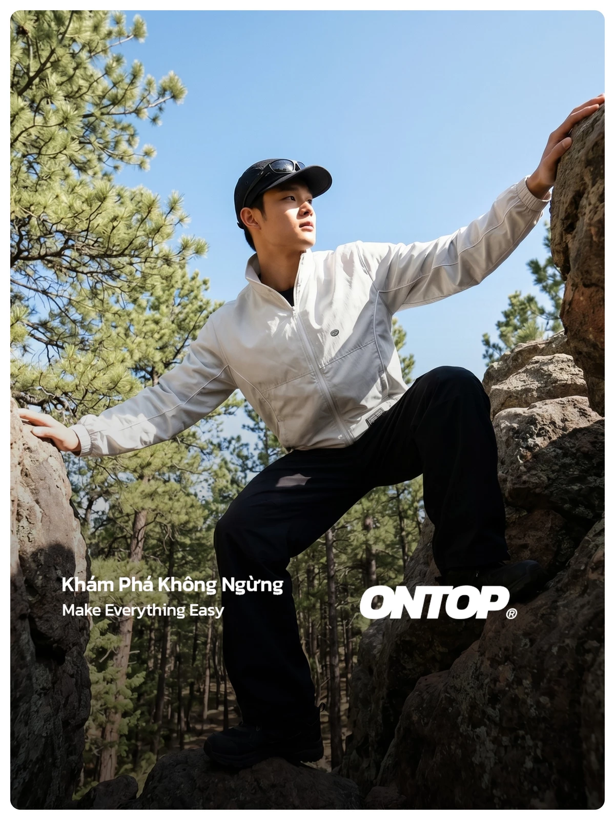 Áo khoác gió phối viền 2 lớp nam nữ ONTOP chống nước, cổ trụ màu đen, xám trắng Wind Track Jacket | O-AK5