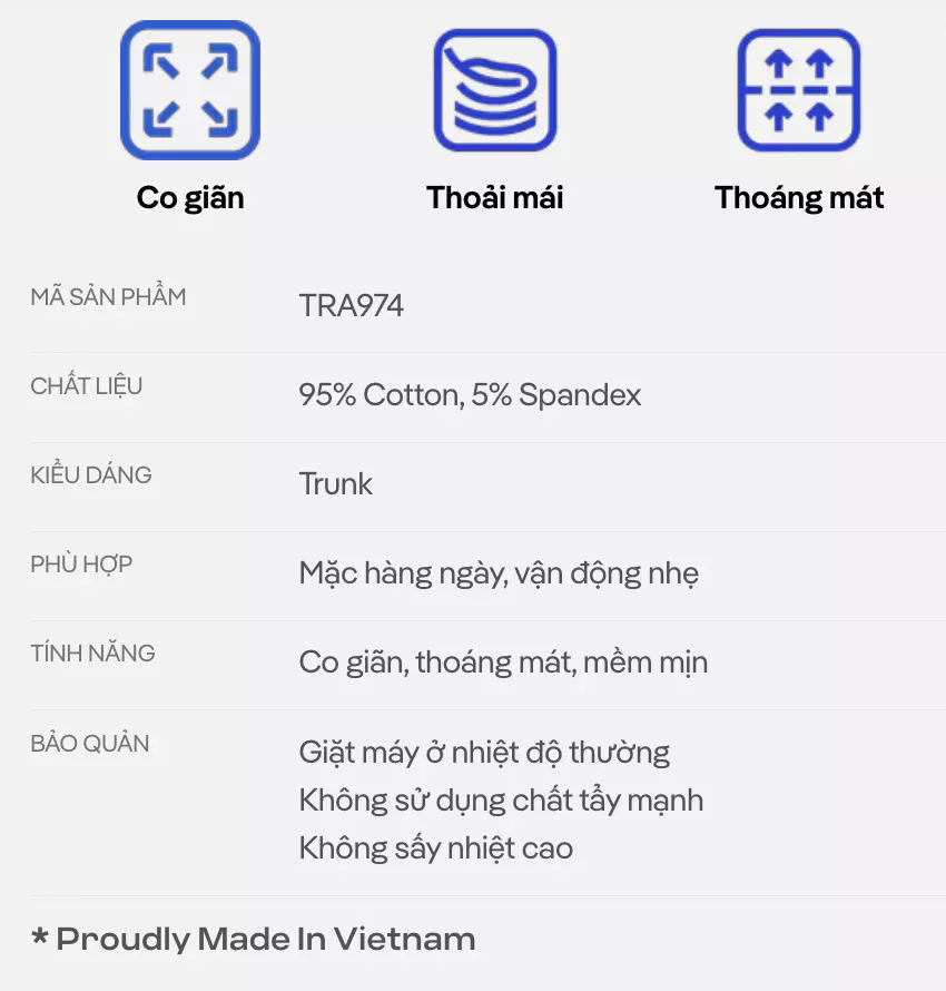 Combo Pack 5 Quần lót nam Trunk Cotton Co Giãn Origin mềm mại, co giãn, thấm hút Coolmate