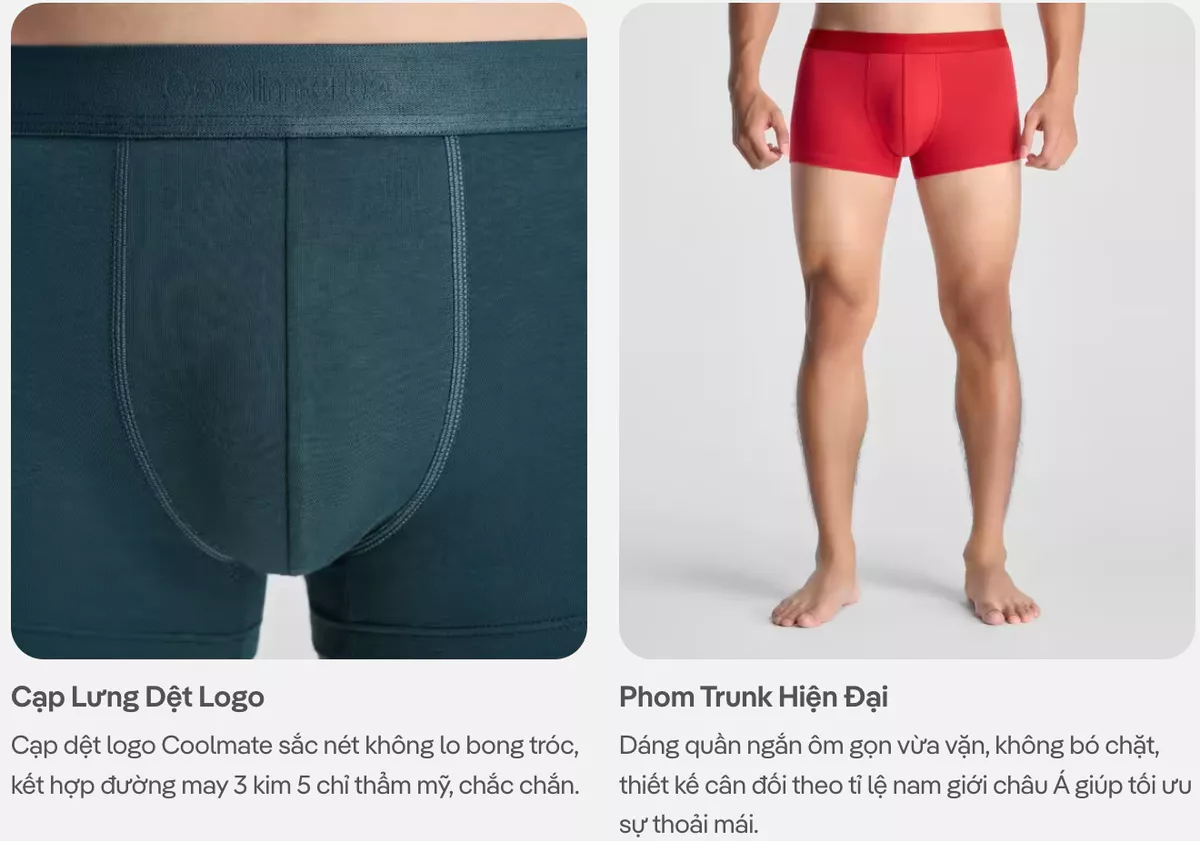 Combo Pack 5 Quần lót nam Trunk Cotton Co Giãn Origin mềm mại, co giãn, thấm hút Coolmate