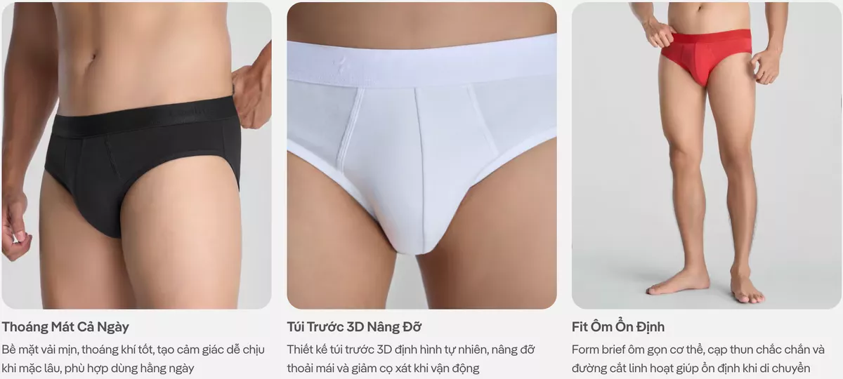 Combo Pack 5 Quần lót tam giác nam Brief Cotton Co Giãn Origin mềm mại, co giãn, thấm hút Coolmate