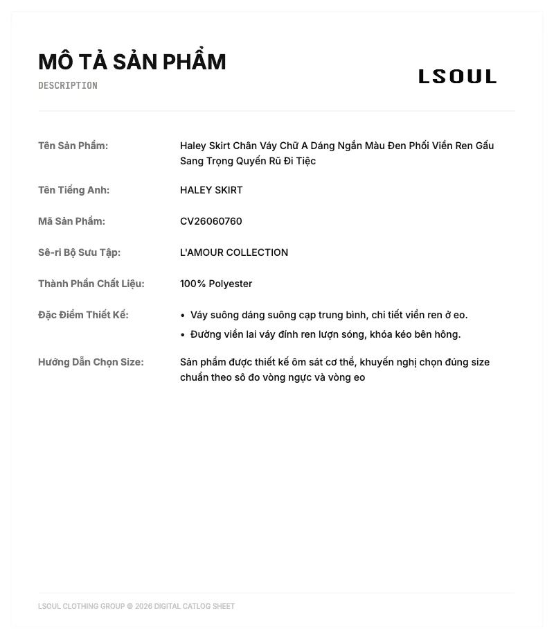 [MỞ BÁN] LSOUL - Chân Váy Chữ A Dáng Ngắn Phối Viền Ren Gấu Sang Trọng Quyến Rũ Đi Tiệc Haley Skirt CV26060760