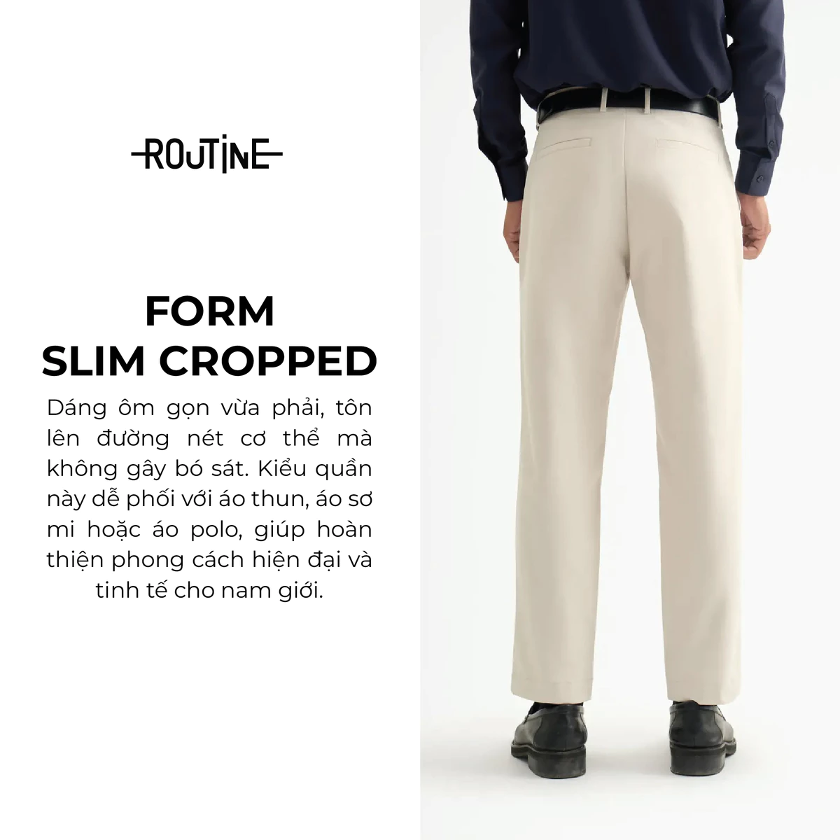 Quần Dài Kaki Nam Vải Dobby Texture Form Slim Cropped - Routine 10S25PCA010