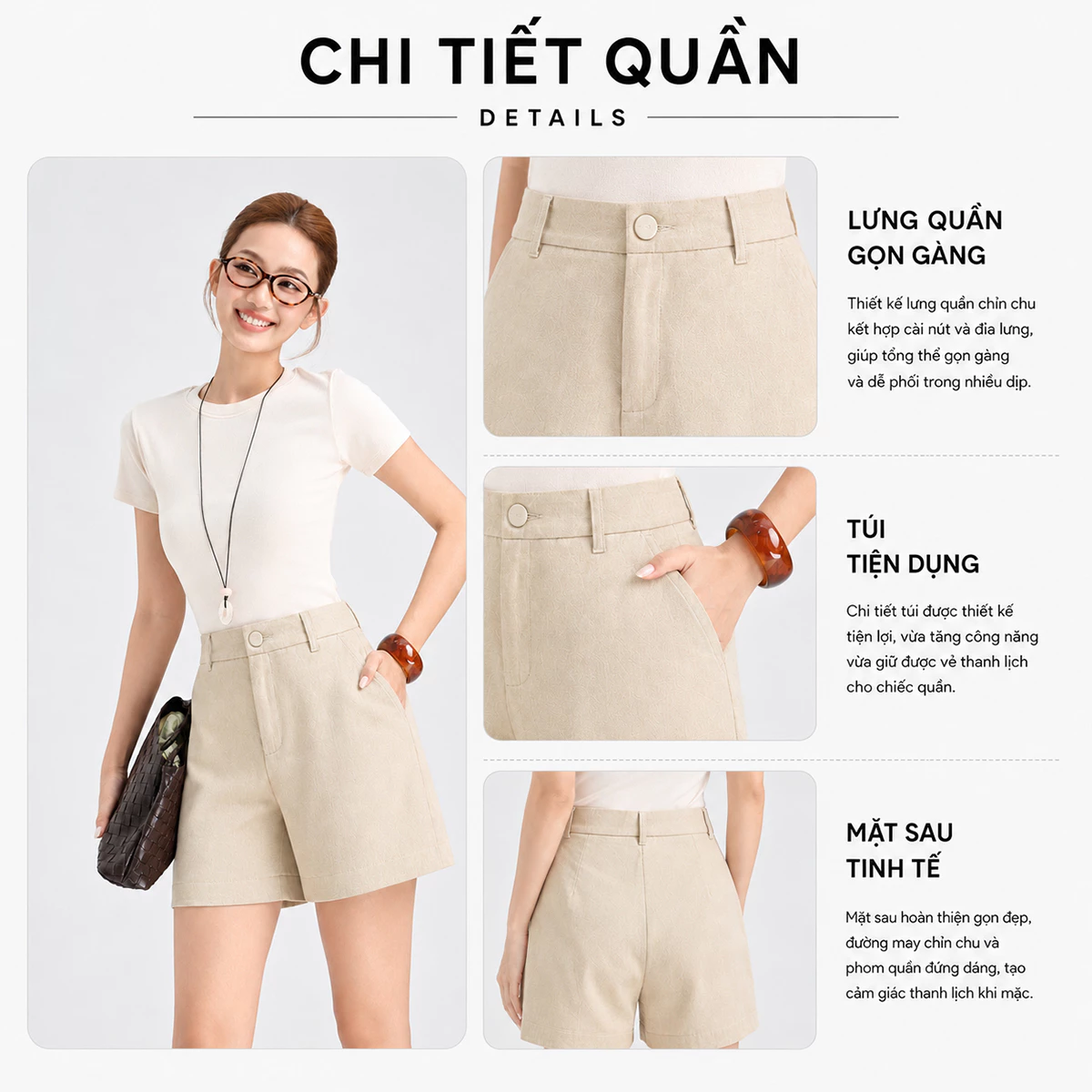 Quần Short Nữ GUMAC Form A Cơ Bản Túi Xéo Có Con Đỉa Thiết Kế Thanh Lịch Tôn Dáng LSHG05058