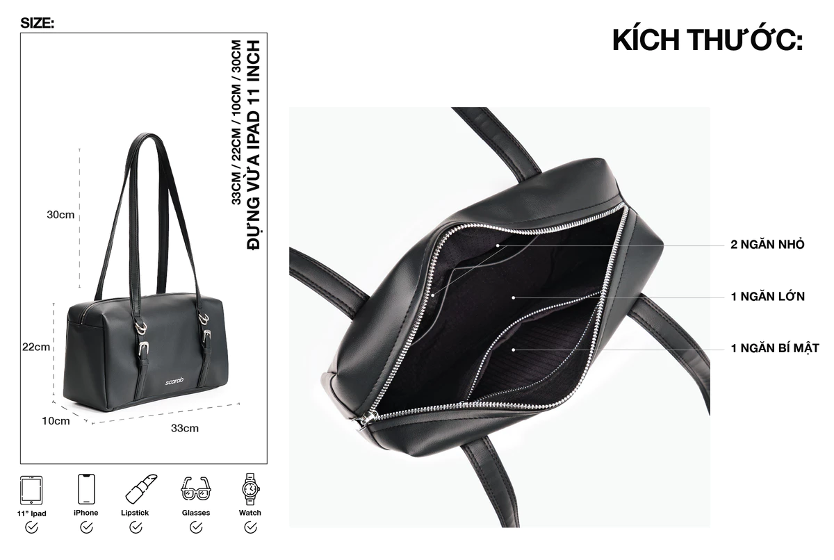 [MUA 1 TẶNG 1] Túi xách đeo vai SCARAB ELRYN BELT VENTI BLACK thời trang nam nữ