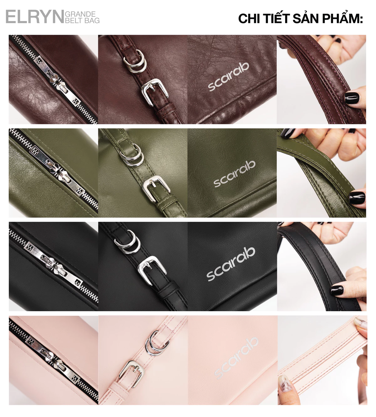 [MUA 1 TẶNG 1] Túi xách đeo vai SCARAB ELRYN BELT VENTI BLACK thời trang nam nữ