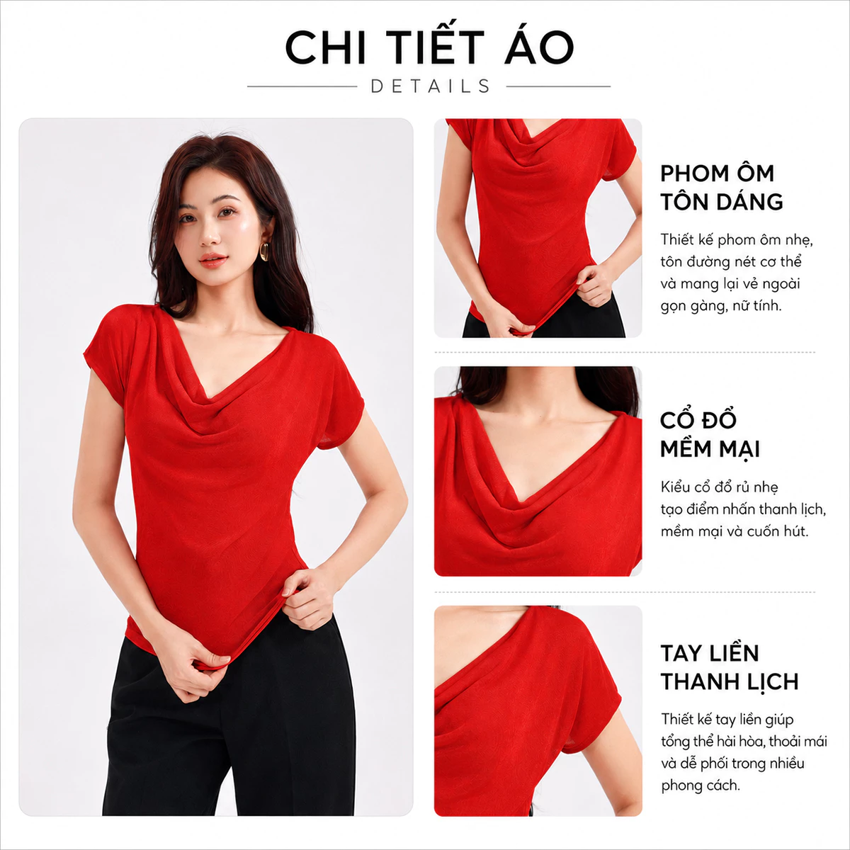 Áo Thun Cổ Đổ GUMAC Áo Thun Kiểu Sang Trọng Áo Đi Tiệc Thun Ánh Nhung Tôn Dáng ATE01031