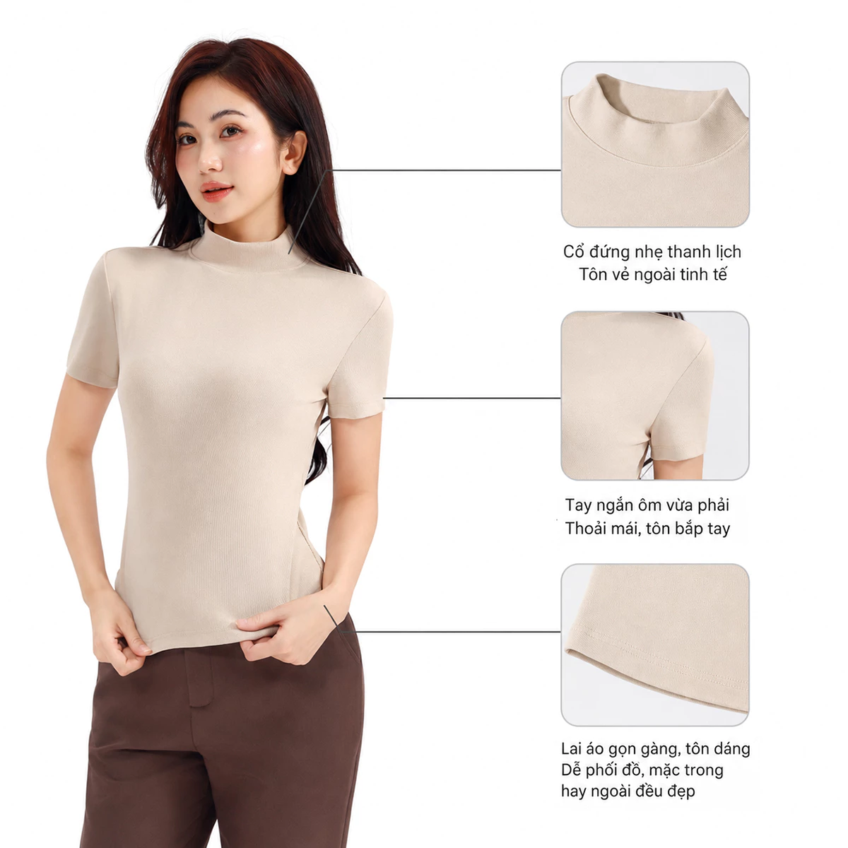 [NHẬP MÃ AFFNXY4 GIẢM 39K] Áo Thun Cổ Lọ Nữ GUMAC Áo Thun Gân Phom Ôm Co Giãn Nhiều Tôn Dáng LATE1111 - LATG08046