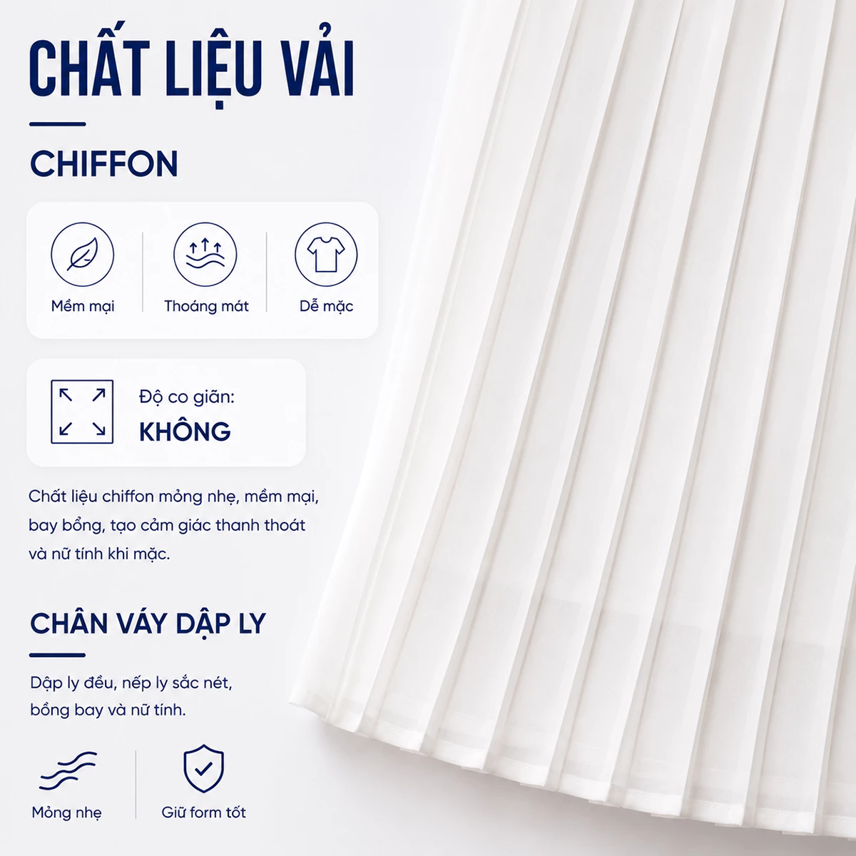 Chân Váy Nữ GUMAC Form A Dập Ly Tôn Dáng Chất Liệu Chiffon Thoáng Mát Cao Cấp Thanh Lịch LVF0821