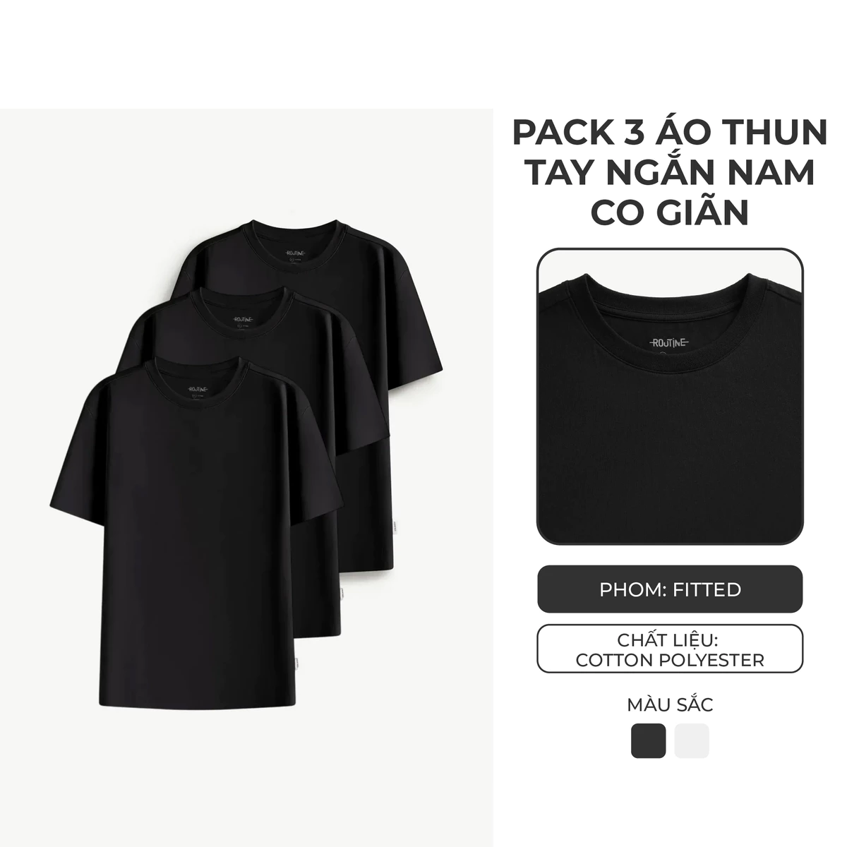[ĐƠN 699K TẶNG VỚ] Hộp 3 Áo Thun Trơn Tay Ngắn Nam Co Giãn Form Fitted - Routine 10S25TSS103C