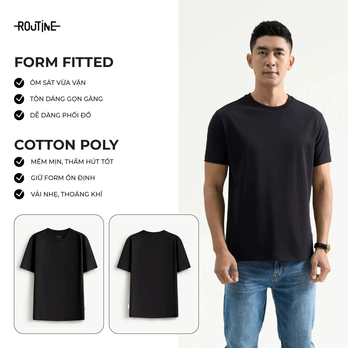 [ĐƠN 699K TẶNG VỚ] Hộp 3 Áo Thun Trơn Tay Ngắn Nam Co Giãn Form Fitted - Routine 10S25TSS103C